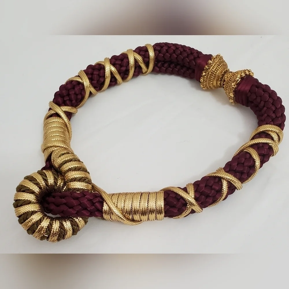 Vintage Maroon & Gold Rope Necklace